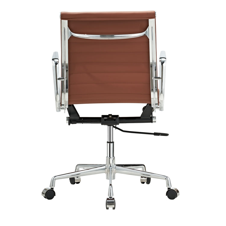 [US Warehouse] HJ203B Hyperboloid Design Rotatable Lifting Adjustable Office Chairs PU Leather Recliner with Armrests, Size: (90-100) x 63 x 59cm(Coffee)