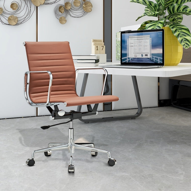 [US Warehouse] HJ203B Hyperboloid Design Rotatable Lifting Adjustable Office Chairs PU Leather Recliner with Armrests, Size: (90-100) x 63 x 59cm(Coffee)