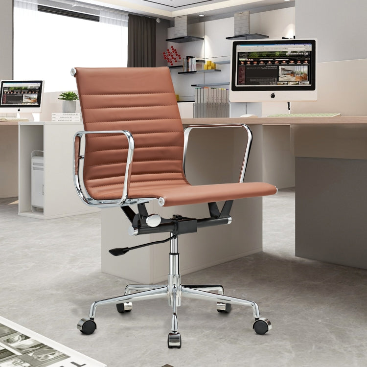 [US Warehouse] HJ203B Hyperboloid Design Rotatable Lifting Adjustable Office Chairs PU Leather Recliner with Armrests, Size: (90-100) x 63 x 59cm(Coffee)