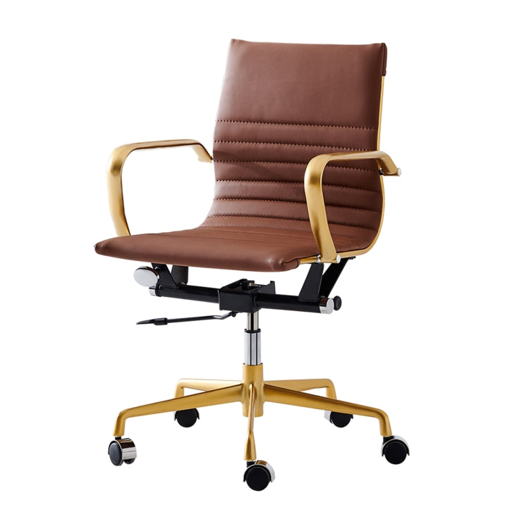 [US Warehouse] HJ210B Hyperboloid Design Rotatable Lifting Adjustable Office Chairs PU Leather Recliner with Armrests, Size: (90-100) x 63 x 59cm (Coffee + Gold)