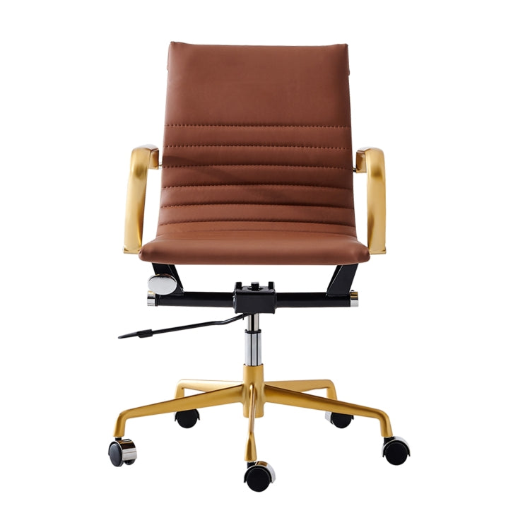 [US Warehouse] HJ210B Hyperboloid Design Rotatable Lifting Adjustable Office Chairs PU Leather Recliner with Armrests, Size: (90-100) x 63 x 59cm (Coffee + Gold)