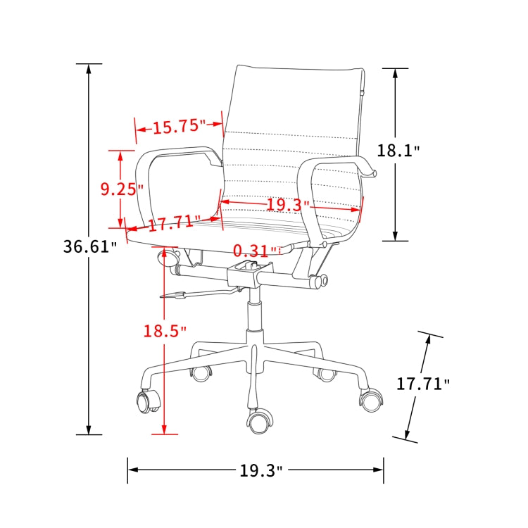 [US Warehouse] HJ210B Hyperboloid Design Rotatable Lifting Adjustable Office Chairs PU Leather Recliner with Armrests, Size: (90-100) x 63 x 59cm (Coffee + Gold)
