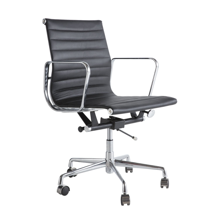 [US Warehouse] HJ202B Hyperboloid Design Rotatable Lifting Adjustable Office Chairs PU Leather Recliner with Armrests, Size: (90-100) x 63 x 59cm(Black)