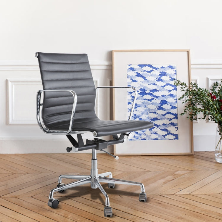 [US Warehouse] HJ202B Hyperboloid Design Rotatable Lifting Adjustable Office Chairs PU Leather Recliner with Armrests, Size: (90-100) x 63 x 59cm(Black)