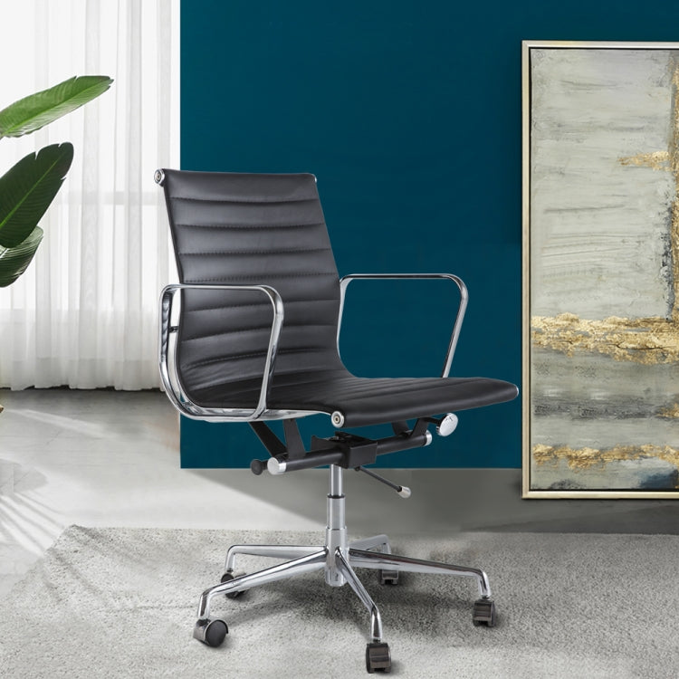 [US Warehouse] HJ202B Hyperboloid Design Rotatable Lifting Adjustable Office Chairs PU Leather Recliner with Armrests, Size: (90-100) x 63 x 59cm(Black)