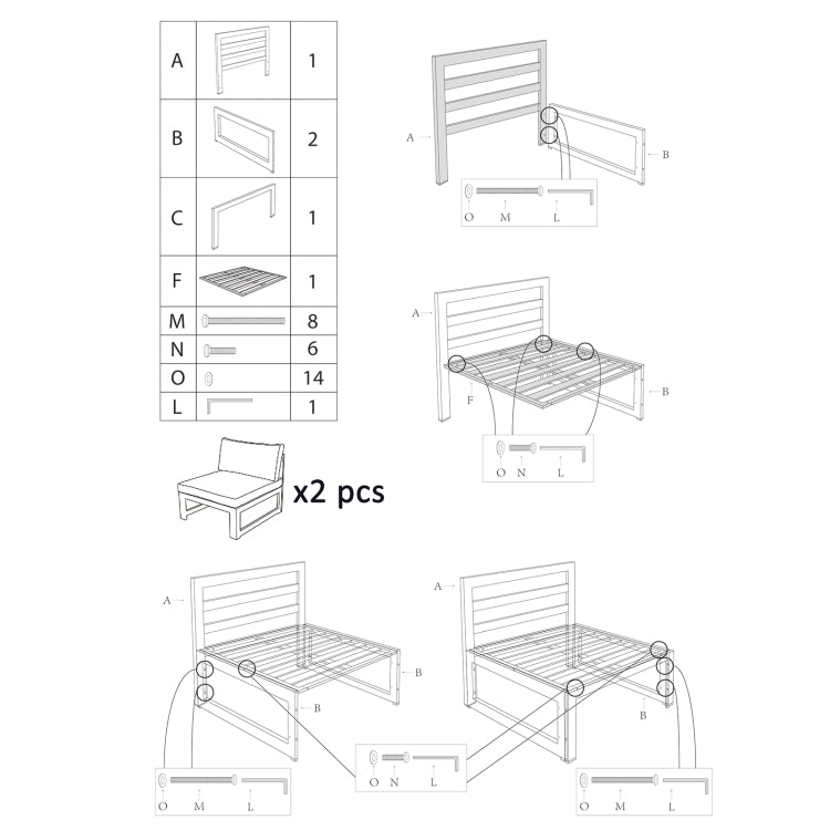 [US Warehouse] HW010B Stainless Steel Frame Fabric Soft Cushion Leisure Sofa without Armrest