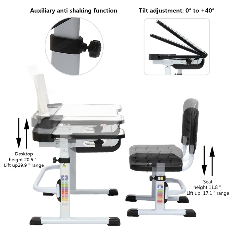 [US Warehouse] 70cm Hand-cranked Lifting Top Can Tilt Children Learning Table And Chairs with Reading Stand