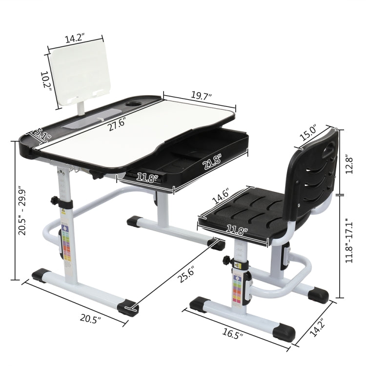 [US Warehouse] 70cm Hand-cranked Lifting Top Can Tilt Children Learning Table And Chairs with Reading Stand