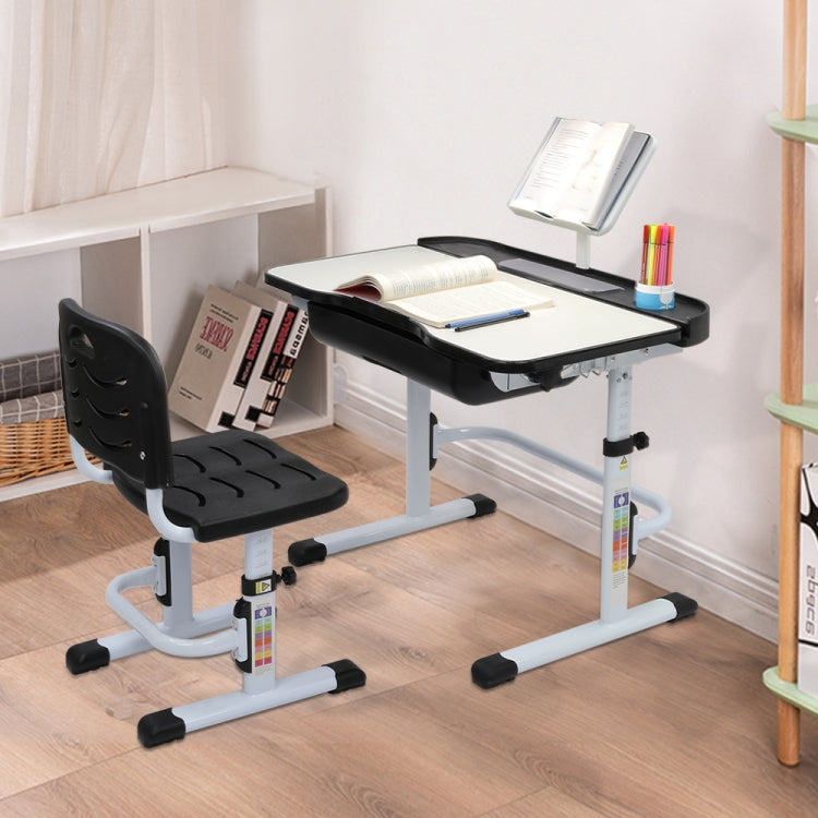 [US Warehouse] 70cm Hand-cranked Lifting Top Can Tilt Children Learning Table And Chairs with Reading Stand