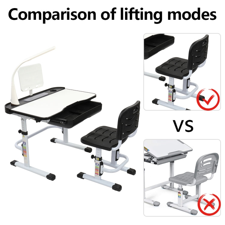 [US Warehouse] 70cm Hand-cranked Lifting Top Can Tilt Children Learning Table And Chairs with Reading Stand & USB Interface Desk Lamp