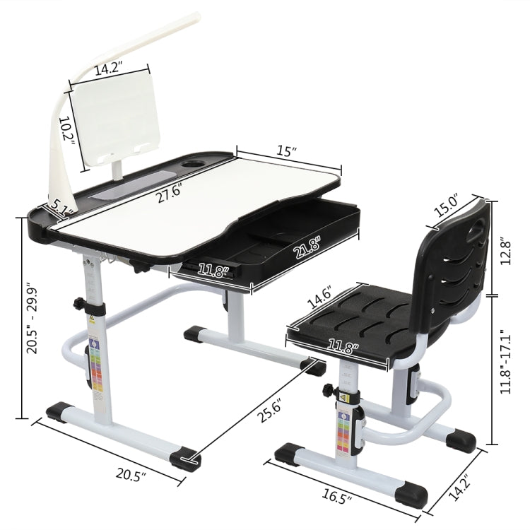 [US Warehouse] 70cm Hand-cranked Lifting Top Can Tilt Children Learning Table And Chairs with Reading Stand & USB Interface Desk Lamp