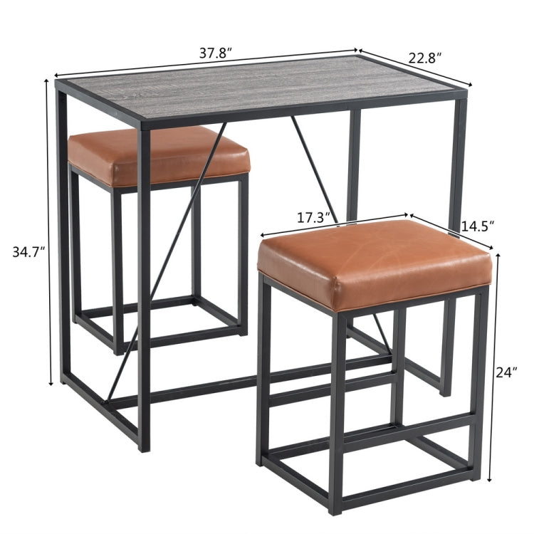 [US Warehouse] 3 PCS PU Dining Table Set, Size: 96x58x88cm