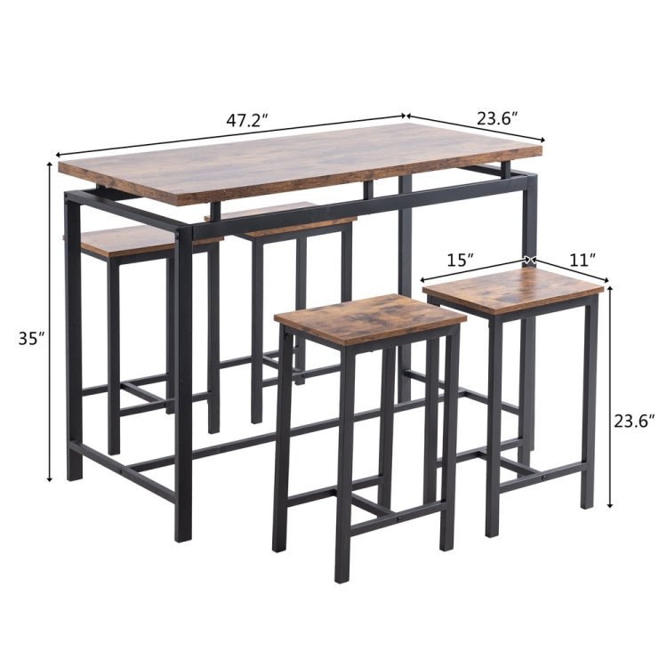 [US Warehouse] 5 in 1 Wooden Dining Table Set, Size: 120x60x89cm