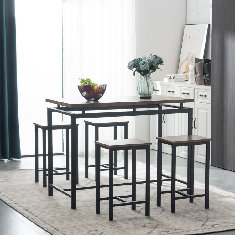 [US Warehouse] 5 in 1 Wooden Dining Table Set, Size: 120x60x89cm