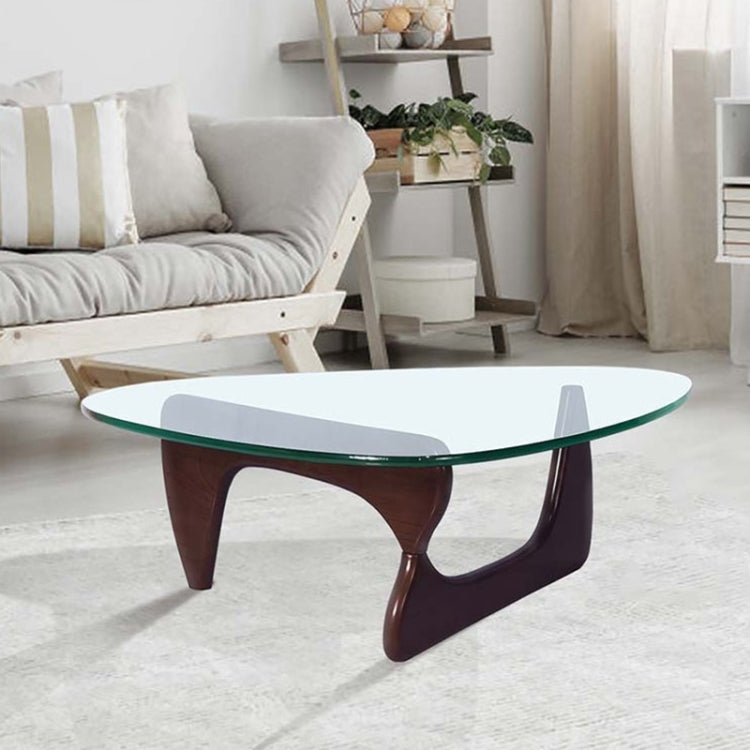 [UK Warehouse] TY-110-12D Nordic Coffee Table Triangle Solid Wood Tempered Glass Coffee Table (Dark Walnut)