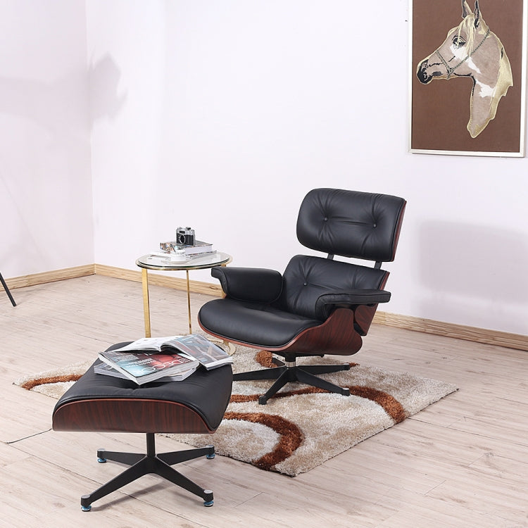 [UK Warehouse] TY-302 Simple Modern Leisure Full-grain Leather Lounge Chairs Dark Rosewood Wood Frame Office Chairs