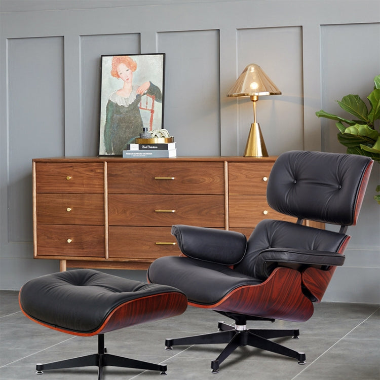 [UK Warehouse] TY-302 Simple Modern Leisure Full-grain Leather Lounge Chairs Dark Rosewood Wood Frame Office Chairs