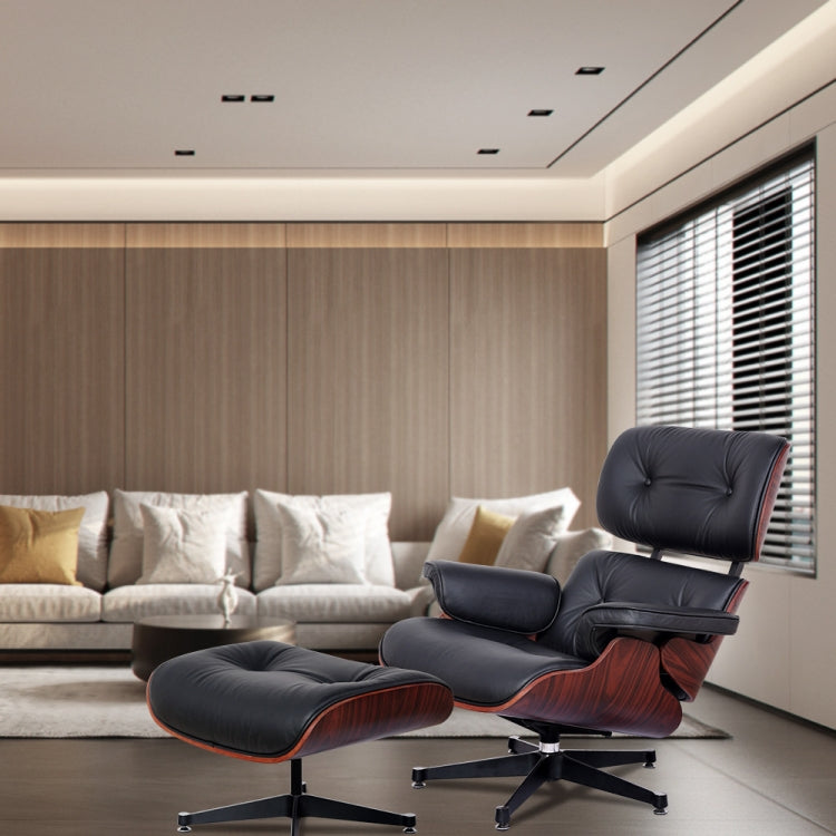 [UK Warehouse] TY-302 Simple Modern Leisure Full-grain Leather Lounge Chairs Dark Rosewood Wood Frame Office Chairs
