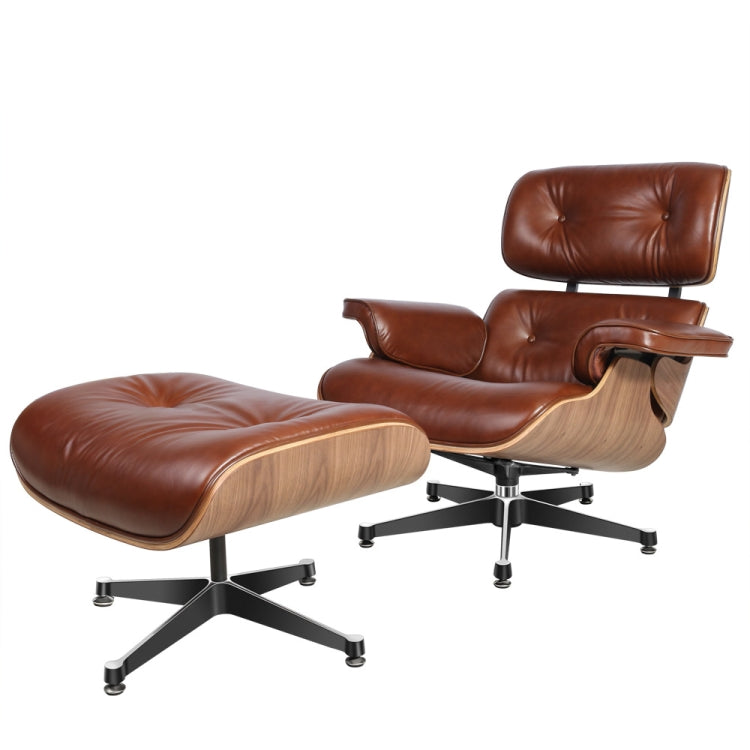 [UK Warehouse] TY-318 Simple Modern Leisure Full-grain Leather Lounge Chairs Light Walnut Wood Frame Office Chairs(Light Brown)