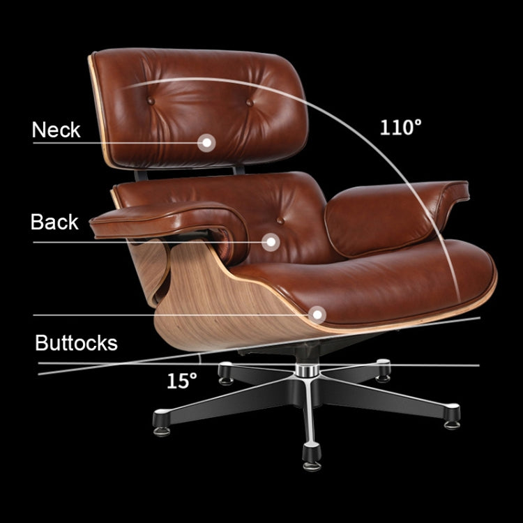 [UK Warehouse] TY-318 Simple Modern Leisure Full-grain Leather Lounge Chairs Light Walnut Wood Frame Office Chairs(Light Brown)