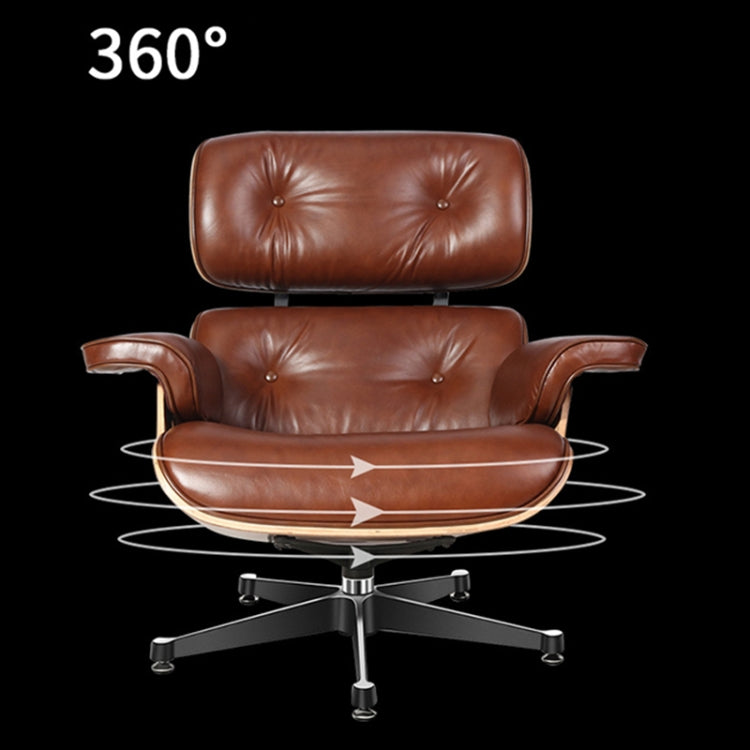[UK Warehouse] TY-318 Simple Modern Leisure Full-grain Leather Lounge Chairs Light Walnut Wood Frame Office Chairs(Light Brown)