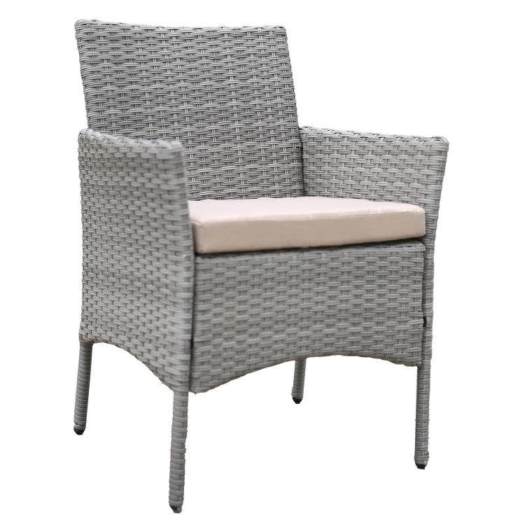 [US Warehouse] 3 in 1 Steel Frame PE Wicker Chair with Cushion + Coffee Table Outdoor Furniture Set