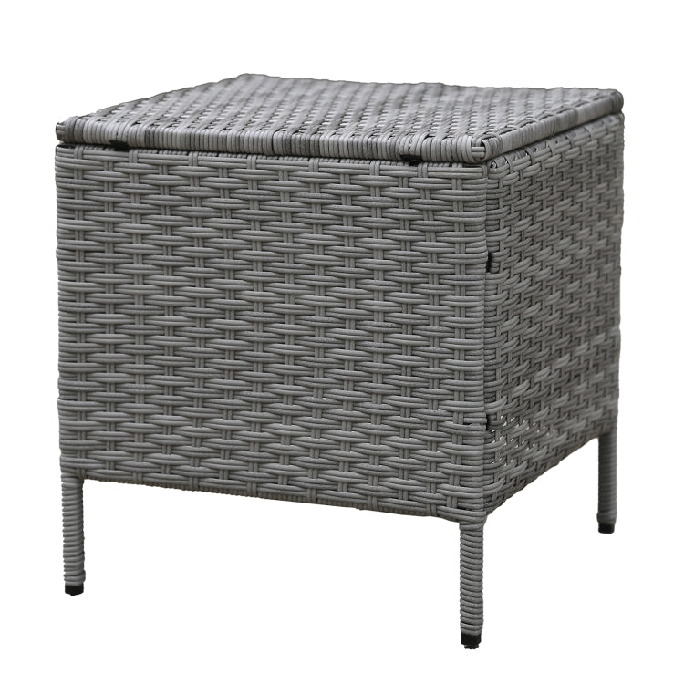 [US Warehouse] 3 in 1 Steel Frame PE Wicker Chair with Cushion + Coffee Table Outdoor Furniture Set
