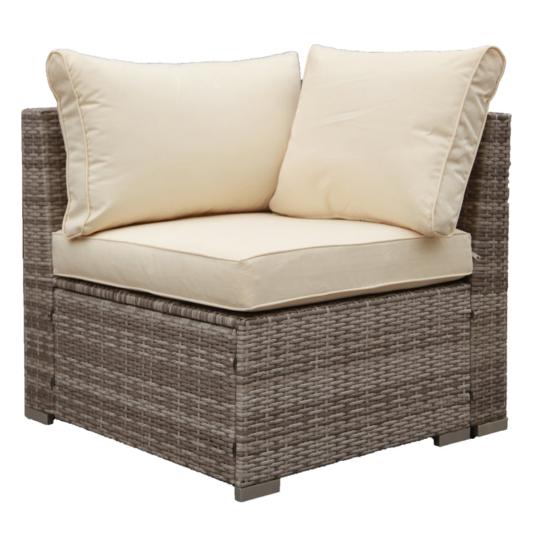 [US Warehouse] 6 in 1 PE Rattan Free Combination Five-seater Sofa with Cushion + Fan-shaped Coffee Table Outdoor Patio Furniture Set