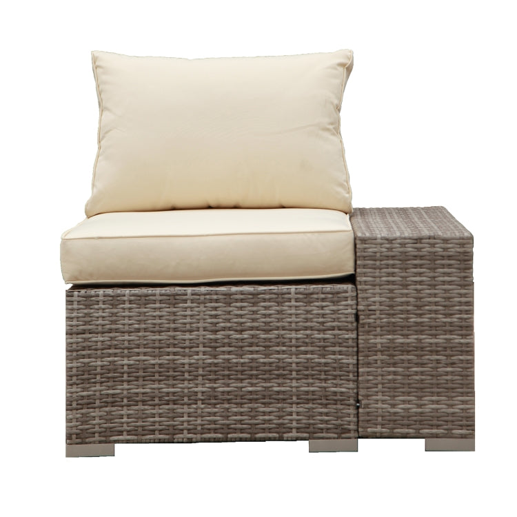 [US Warehouse] 6 in 1 PE Rattan Free Combination Five-seater Sofa with Cushion + Fan-shaped Coffee Table Outdoor Patio Furniture Set