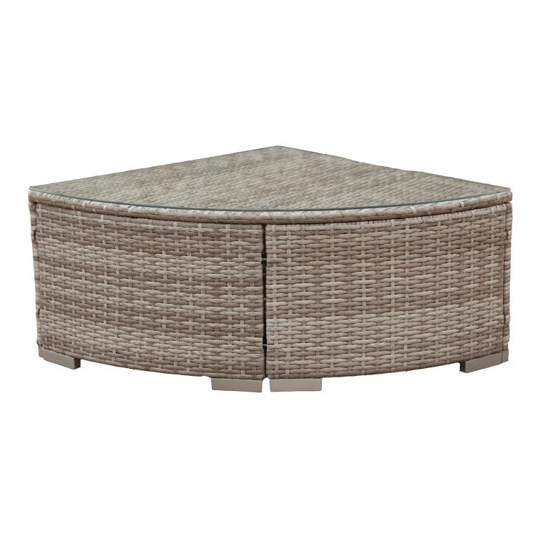 [US Warehouse] 6 in 1 PE Rattan Free Combination Five-seater Sofa with Cushion + Fan-shaped Coffee Table Outdoor Patio Furniture Set