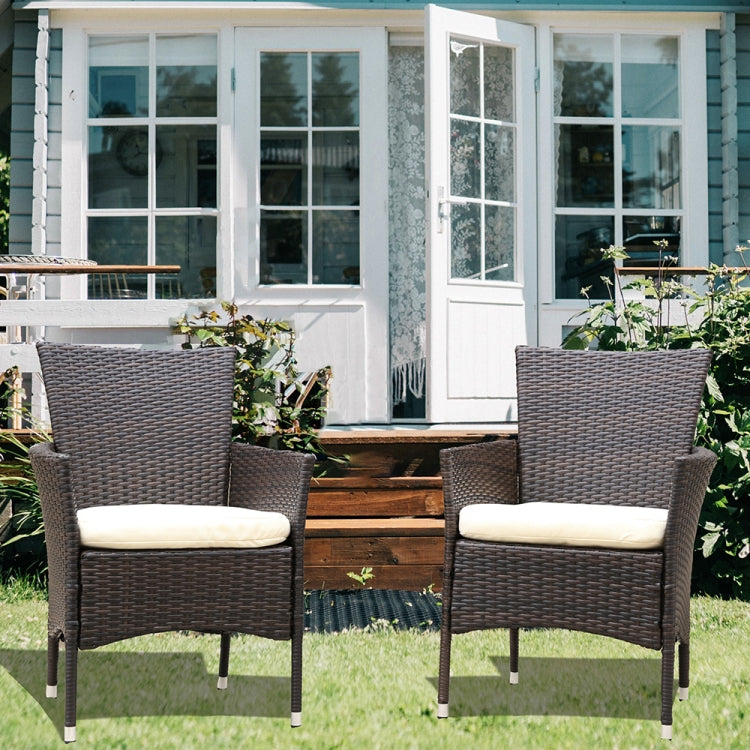 [US Warehouse] 2 PCS Patio Steel Frame PE Wicker Chair with Armrests & Removable Cushion