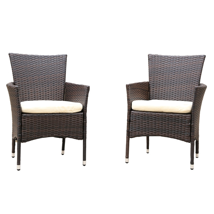 [US Warehouse] 2 PCS Patio Steel Frame PE Wicker Chair with Armrests & Removable Cushion