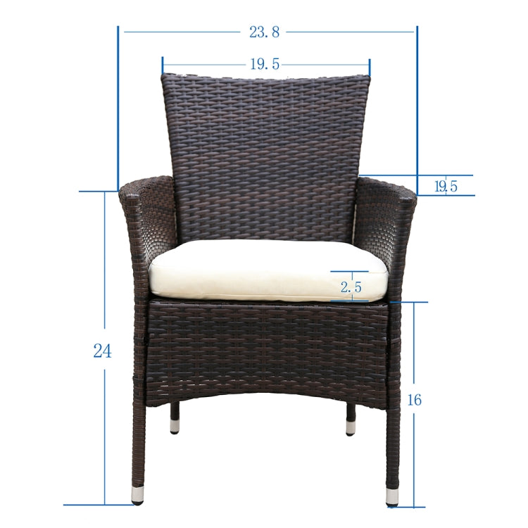 [US Warehouse] 2 PCS Patio Steel Frame PE Wicker Chair with Armrests & Removable Cushion
