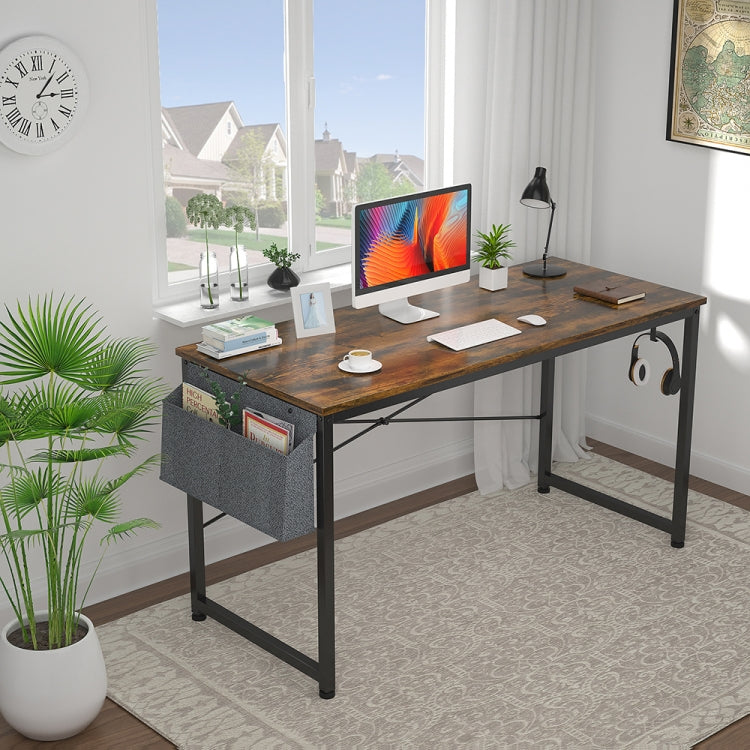 [US Warehouse] 47 inch Modern Simple Style Computer Desk Office Desk Study Desk with Storage Bag & Headset Hook & Adjustable Leg Cushion