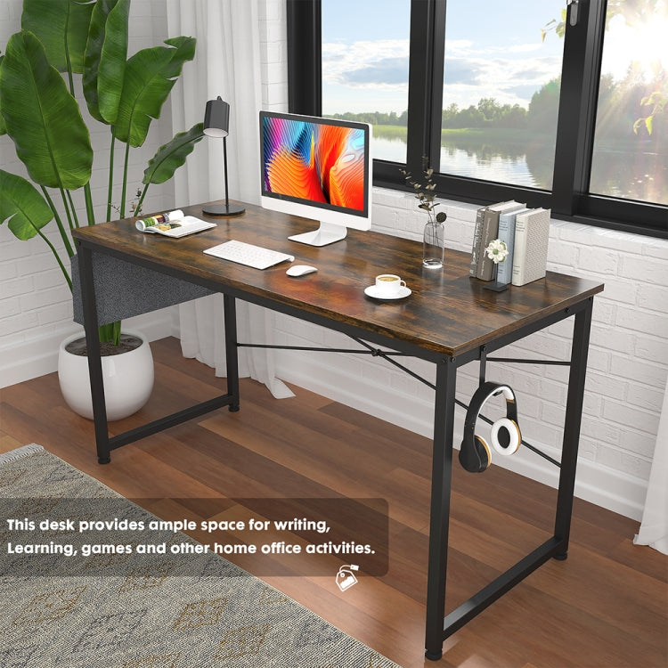 [US Warehouse] 47 inch Modern Simple Style Computer Desk Office Desk Study Desk with Storage Bag & Headset Hook & Adjustable Leg Cushion