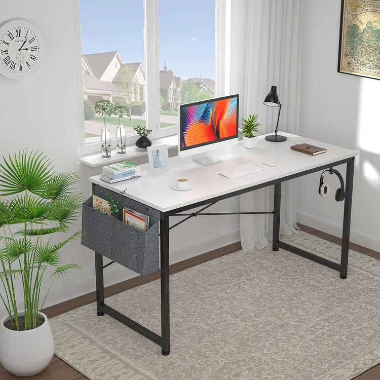[US Warehouse] 47 inch Modern Simple Style Computer Desk Office Desk Study Desk with Storage Bag & Headset Hook & Adjustable Leg Cushion