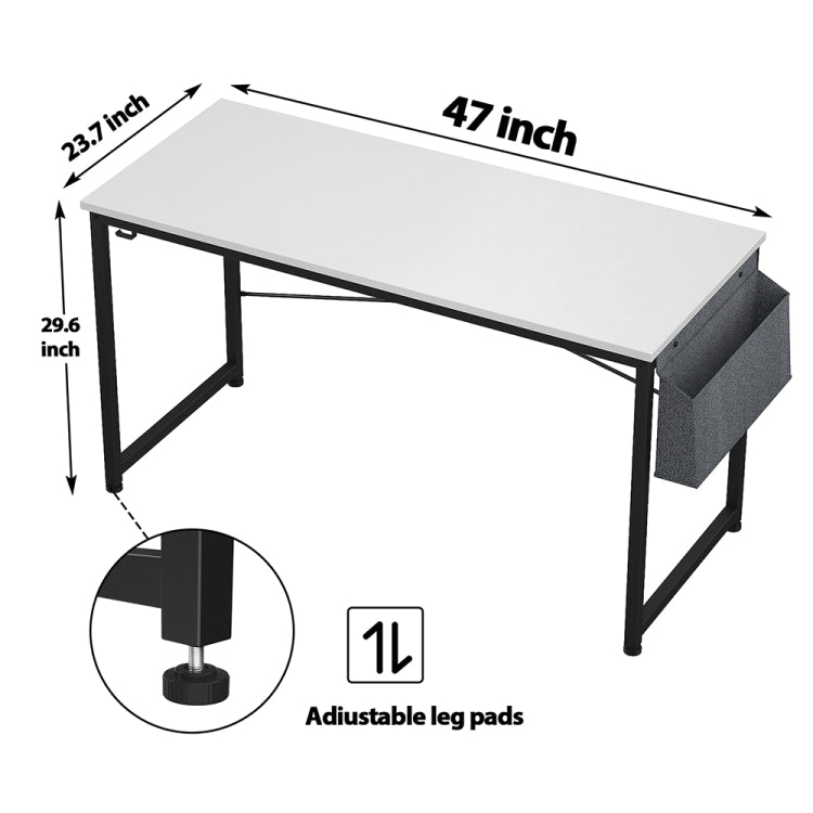 [US Warehouse] 47 inch Modern Simple Style Computer Desk Office Desk Study Desk with Storage Bag & Headset Hook & Adjustable Leg Cushion