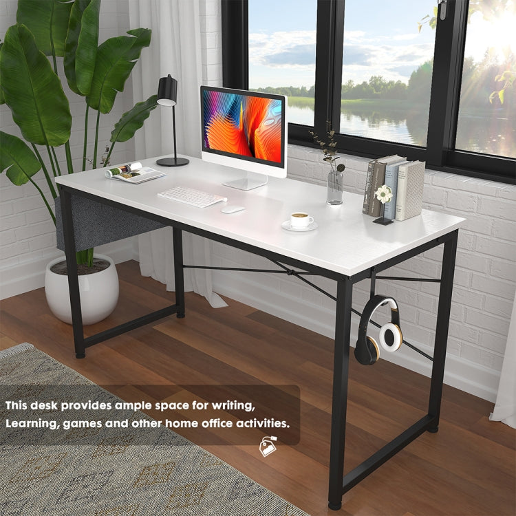 [US Warehouse] 47 inch Modern Simple Style Computer Desk Office Desk Study Desk with Storage Bag & Headset Hook & Adjustable Leg Cushion