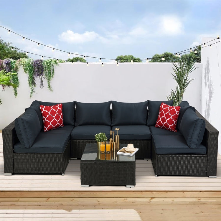 [US Warehouse] 23 in 1 PE Rattan Sectional Cushioned Free Combination Sofa Outdoor Garden Terrace Furniture Set with Pillows & Coffee Table