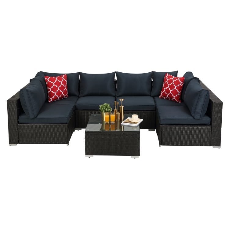 [US Warehouse] 23 in 1 PE Rattan Sectional Cushioned Free Combination Sofa Outdoor Garden Terrace Furniture Set with Pillows & Coffee Table