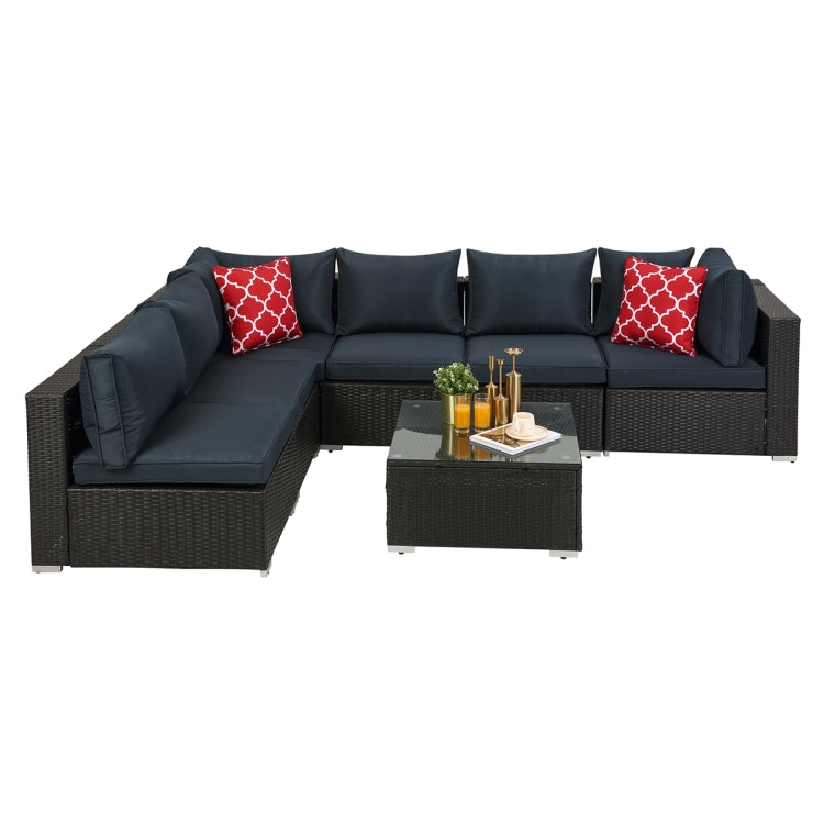 [US Warehouse] 23 in 1 PE Rattan Sectional Cushioned Free Combination Sofa Outdoor Garden Terrace Furniture Set with Pillows & Coffee Table