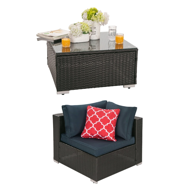 [US Warehouse] 23 in 1 PE Rattan Sectional Cushioned Free Combination Sofa Outdoor Garden Terrace Furniture Set with Pillows & Coffee Table