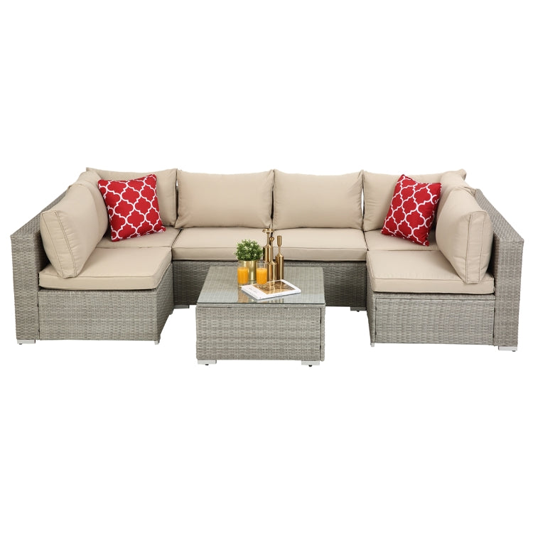 [US Warehouse] 23 in 1 PE Rattan Sectional Cushioned Free Combination Sofa Outdoor Garden Terrace Furniture Set with Pillows & Coffee Table