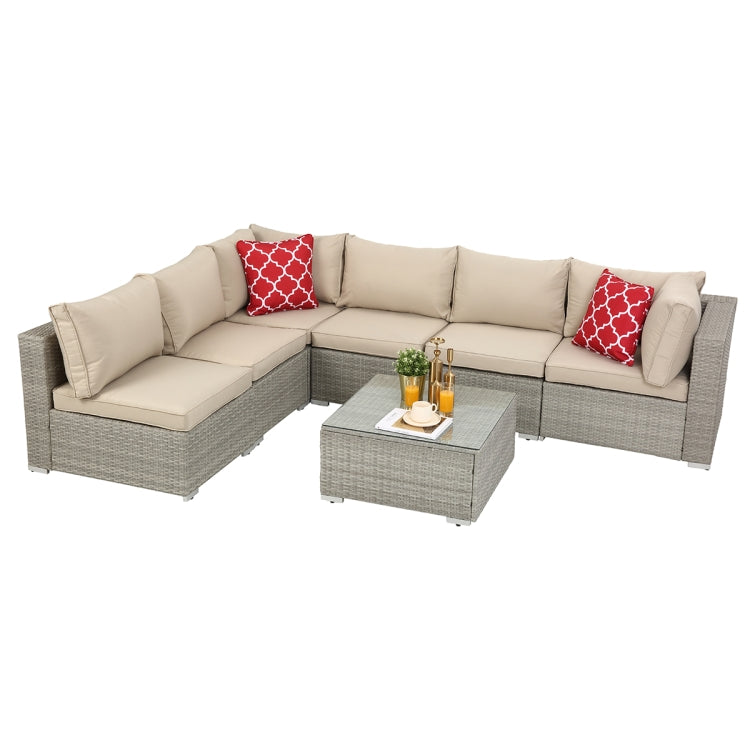 [US Warehouse] 23 in 1 PE Rattan Sectional Cushioned Free Combination Sofa Outdoor Garden Terrace Furniture Set with Pillows & Coffee Table