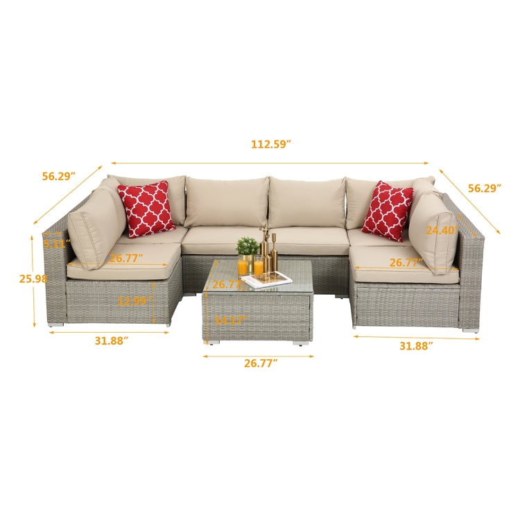 [US Warehouse] 23 in 1 PE Rattan Sectional Cushioned Free Combination Sofa Outdoor Garden Terrace Furniture Set with Pillows & Coffee Table