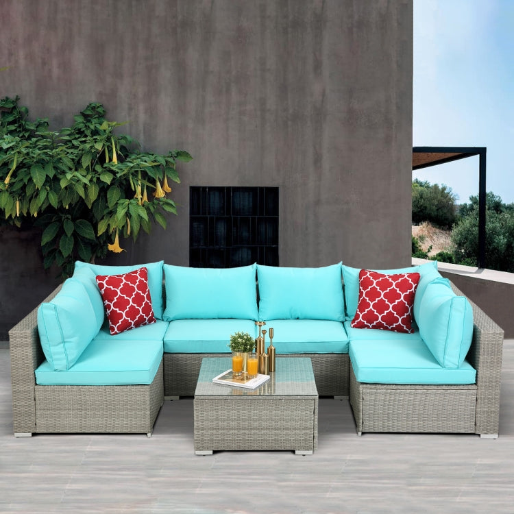 [US Warehouse] 23 in 1 PE Rattan Sectional Cushioned Free Combination Sofa Outdoor Garden Terrace Furniture Set with Pillows & Coffee Table