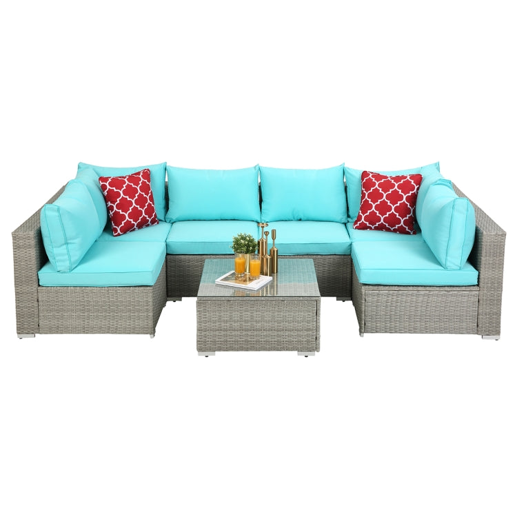 [US Warehouse] 23 in 1 PE Rattan Sectional Cushioned Free Combination Sofa Outdoor Garden Terrace Furniture Set with Pillows & Coffee Table
