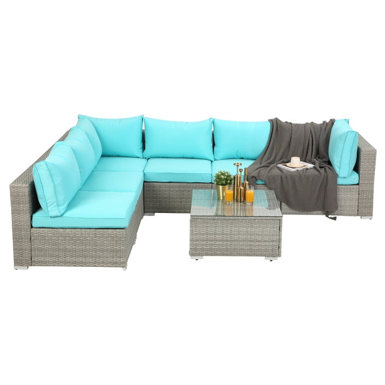 [US Warehouse] 23 in 1 PE Rattan Sectional Cushioned Free Combination Sofa Outdoor Garden Terrace Furniture Set with Pillows & Coffee Table