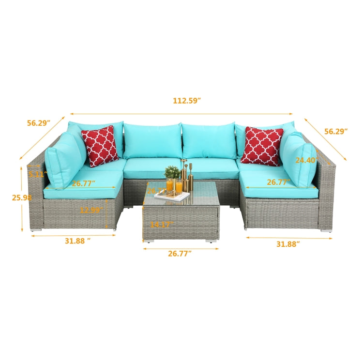 [US Warehouse] 23 in 1 PE Rattan Sectional Cushioned Free Combination Sofa Outdoor Garden Terrace Furniture Set with Pillows & Coffee Table