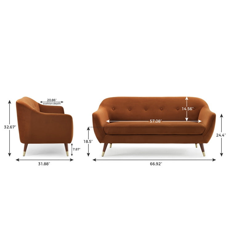 [US Warehouse] Velvet Sofa with Wide Flared Armrests, Size: 66.92 x 32.67 x 31.88 inch(Curry Color)